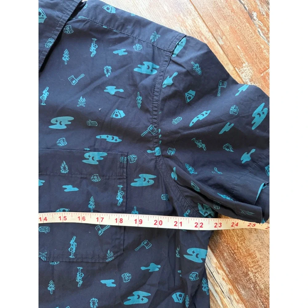 The North Face Men's XL Camping Print Shirt Blue Short Sleeve Button Up Gorpcore